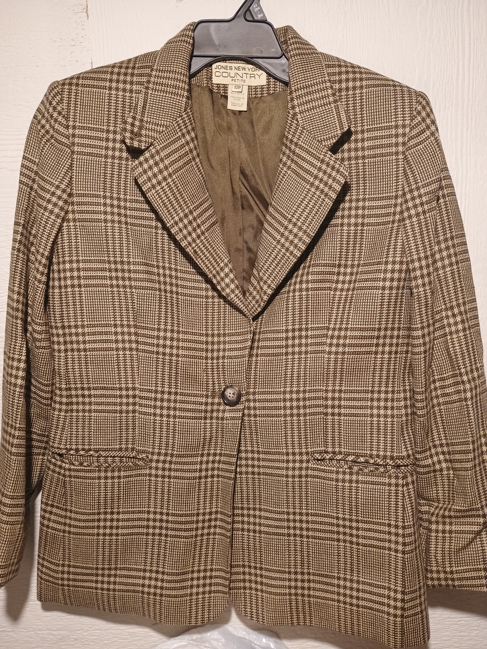 Jones New York Plaid Single-Button Women's Blazer in Tan and Brown